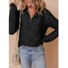 imageDokotoo Womens Casual Half Zip Long Sleeve Pullover Shirts Solid Color Textured Sweatshirt Tunic TopsBlack