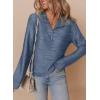 imageDokotoo Womens Casual Half Zip Long Sleeve Pullover Shirts Solid Color Textured Sweatshirt Tunic TopsBlue