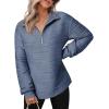 imageDokotoo Womens Casual Half Zip Long Sleeve Pullover Shirts Solid Color Textured Sweatshirt Tunic TopsBlue