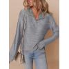imageDokotoo Womens Casual Half Zip Long Sleeve Pullover Shirts Solid Color Textured Sweatshirt Tunic TopsGray