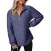 imageDokotoo Womens Casual Half Zip Long Sleeve Pullover Shirts Solid Color Textured Sweatshirt Tunic TopsNavy Blue