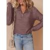 imageDokotoo Womens Casual Half Zip Long Sleeve Pullover Shirts Solid Color Textured Sweatshirt Tunic TopsRed Sandalwood