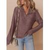 imageDokotoo Womens Casual Half Zip Long Sleeve Pullover Shirts Solid Color Textured Sweatshirt Tunic TopsRed Sandalwood