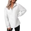 imageDokotoo Womens Casual Half Zip Long Sleeve Pullover Shirts Solid Color Textured Sweatshirt Tunic TopsWhite