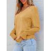 imageDokotoo Womens Casual Long Sleeve Shirts Shirred Shoulders Solid Color Knit Tops BlousesBeige