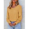 imageDokotoo Womens Casual Long Sleeve Shirts Shirred Shoulders Solid Color Knit Tops BlousesBeige