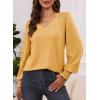 imageDokotoo Womens Casual Long Sleeve Shirts Shirred Shoulders Solid Color Knit Tops BlousesBeige