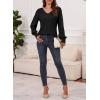 imageDokotoo Womens Casual Long Sleeve Shirts Shirred Shoulders Solid Color Knit Tops BlousesBlack