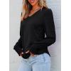 imageDokotoo Womens Casual Long Sleeve Shirts Shirred Shoulders Solid Color Knit Tops BlousesBlack