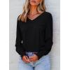 imageDokotoo Womens Casual Long Sleeve Shirts Shirred Shoulders Solid Color Knit Tops BlousesBlack