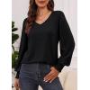imageDokotoo Womens Casual Long Sleeve Shirts Shirred Shoulders Solid Color Knit Tops BlousesBlack