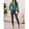 imageDokotoo Womens Casual Long Sleeve Shirts Shirred Shoulders Solid Color Knit Tops BlousesBlackish Green