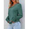 imageDokotoo Womens Casual Long Sleeve Shirts Shirred Shoulders Solid Color Knit Tops BlousesBlackish Green