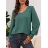imageDokotoo Womens Casual Long Sleeve Shirts Shirred Shoulders Solid Color Knit Tops BlousesBlackish Green