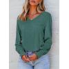 imageDokotoo Womens Casual Long Sleeve Shirts Shirred Shoulders Solid Color Knit Tops BlousesBlackish Green