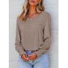 imageDokotoo Womens Casual Long Sleeve Shirts Shirred Shoulders Solid Color Knit Tops BlousesDark Khaki