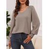 imageDokotoo Womens Casual Long Sleeve Shirts Shirred Shoulders Solid Color Knit Tops BlousesDark Khaki