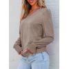 imageDokotoo Womens Casual Long Sleeve Shirts Shirred Shoulders Solid Color Knit Tops BlousesDark Khaki
