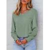 imageDokotoo Womens Casual Long Sleeve Shirts Shirred Shoulders Solid Color Knit Tops BlousesMeadow Mist Green