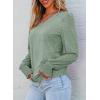 imageDokotoo Womens Casual Long Sleeve Shirts Shirred Shoulders Solid Color Knit Tops BlousesMeadow Mist Green