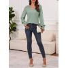 imageDokotoo Womens Casual Long Sleeve Shirts Shirred Shoulders Solid Color Knit Tops BlousesMeadow Mist Green
