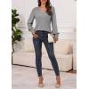 imageDokotoo Womens Casual Long Sleeve Shirts Shirred Shoulders Solid Color Knit Tops BlousesMedium Grey