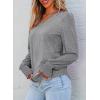 imageDokotoo Womens Casual Long Sleeve Shirts Shirred Shoulders Solid Color Knit Tops BlousesMedium Grey