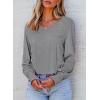 imageDokotoo Womens Casual Long Sleeve Shirts Shirred Shoulders Solid Color Knit Tops BlousesMedium Grey