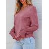 imageDokotoo Womens Casual Long Sleeve Shirts Shirred Shoulders Solid Color Knit Tops BlousesMineral Red