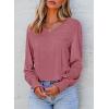 imageDokotoo Womens Casual Long Sleeve Shirts Shirred Shoulders Solid Color Knit Tops BlousesMineral Red