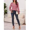 imageDokotoo Womens Casual Long Sleeve Shirts Shirred Shoulders Solid Color Knit Tops BlousesMineral Red