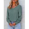 imageDokotoo Womens Casual Long Sleeve Shirts Shirred Shoulders Solid Color Knit Tops BlousesMist Green