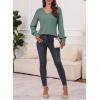 imageDokotoo Womens Casual Long Sleeve Shirts Shirred Shoulders Solid Color Knit Tops BlousesMist Green