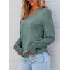 imageDokotoo Womens Casual Long Sleeve Shirts Shirred Shoulders Solid Color Knit Tops BlousesMist Green