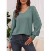 imageDokotoo Womens Casual Long Sleeve Shirts Shirred Shoulders Solid Color Knit Tops BlousesMist Green