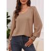 imageDokotoo Womens Casual Long Sleeve Shirts Shirred Shoulders Solid Color Knit Tops BlousesPale Khaki