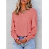 imageDokotoo Womens Casual Long Sleeve Shirts Shirred Shoulders Solid Color Knit Tops BlousesPeach Blossom