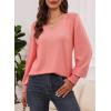 imageDokotoo Womens Casual Long Sleeve Shirts Shirred Shoulders Solid Color Knit Tops BlousesPeach Blossom