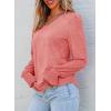 imageDokotoo Womens Casual Long Sleeve Shirts Shirred Shoulders Solid Color Knit Tops BlousesPeach Blossom