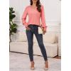 imageDokotoo Womens Casual Long Sleeve Shirts Shirred Shoulders Solid Color Knit Tops BlousesPeach Blossom
