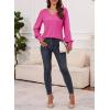 imageDokotoo Womens Casual Long Sleeve Shirts Shirred Shoulders Solid Color Knit Tops BlousesRose Red
