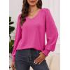 imageDokotoo Womens Casual Long Sleeve Shirts Shirred Shoulders Solid Color Knit Tops BlousesRose Red
