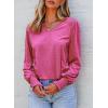imageDokotoo Womens Casual Long Sleeve Shirts Shirred Shoulders Solid Color Knit Tops BlousesRose Red