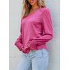 imageDokotoo Womens Casual Long Sleeve Shirts Shirred Shoulders Solid Color Knit Tops BlousesRose Red