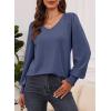 imageDokotoo Womens Casual Long Sleeve Shirts Shirred Shoulders Solid Color Knit Tops BlousesSail Blue