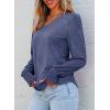 imageDokotoo Womens Casual Long Sleeve Shirts Shirred Shoulders Solid Color Knit Tops BlousesSail Blue