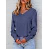 imageDokotoo Womens Casual Long Sleeve Shirts Shirred Shoulders Solid Color Knit Tops BlousesSail Blue