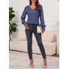 imageDokotoo Womens Casual Long Sleeve Shirts Shirred Shoulders Solid Color Knit Tops BlousesSail Blue