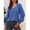 imageDokotoo Womens Casual Long Sleeve Shirts Shirred Shoulders Solid Color Knit Tops BlousesSky Blue