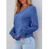 imageDokotoo Womens Casual Long Sleeve Shirts Shirred Shoulders Solid Color Knit Tops BlousesSky Blue